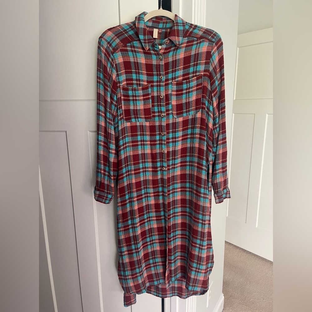 Pilcro Anthropologie Buttom Down Top Duster Side Slit Tunic - Picture 3 of 7